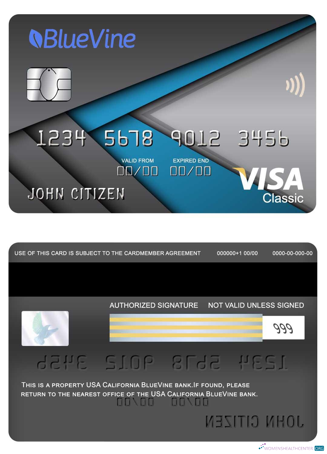 Download USA California BlueVine bank visa classic card Photoshop template